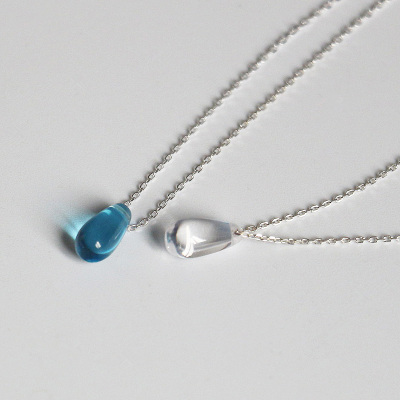 水滴纯银项链S925银纤细锁骨链蓝白色简约清新感气质短项链女学生送女朋友老婆情人节七夕生日礼物