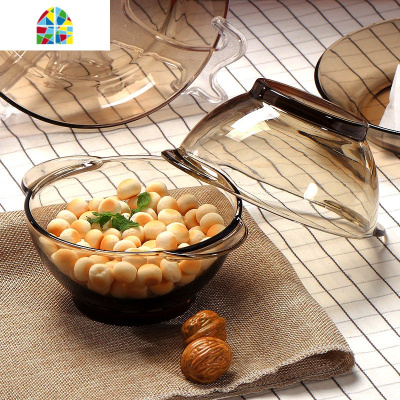北欧茶色玻璃碗米饭碗双耳水果沙拉碗甜品碗猫耳碗家用套装 FENGHOU 双耳碗2只