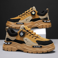 秋冬新款旋转纽扣工装马丁鞋复古皮革拼接免系带休闲运动旅游男鞋