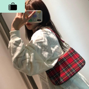 2020夏天百搭ins小红书博主推荐格子法棍包简约韩版美单肩腋下包NEW LAKE 红色女士单肩包 红色现货