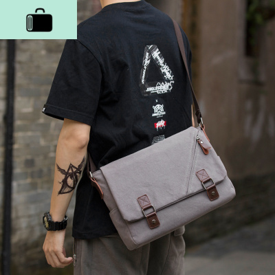 街头复古帆布男士潮流斜挎包休闲单肩包简约斜背包横款邮差包男包NEW LAKE男士斜挎包