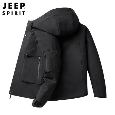 JEEP SPIRIT春秋新款连帽热封夹克外套男户外多口袋防水户外冲锋上衣