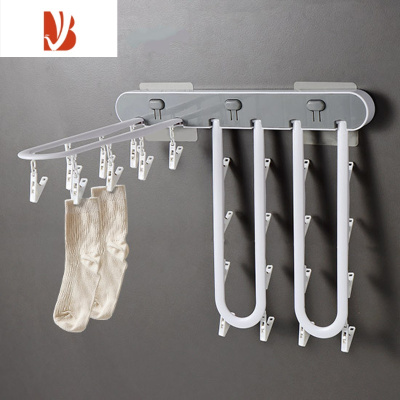 三维工匠折叠衣架免打孔家用挂衣晾晒壁挂卫生间室内阳台晒袜子器晾衣架