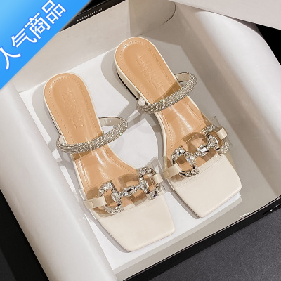 SUNTEK低跟粗跟法式时装凉鞋女2023年新款夏季软底凉拖外穿大码鞋41-43