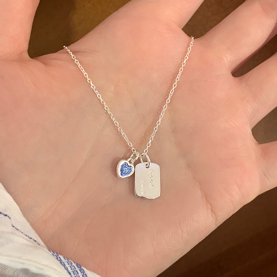 纯银蓝色锆石爱心吊牌项链日常百搭配裙子不掉色永久可水洗锁骨链送女朋友老婆情人节七夕生日礼物