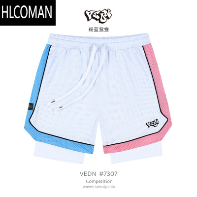 HLCOMAN短裤争锋假篮球裤夏美式潮牌训练四分裤男跑步网眼运动裤