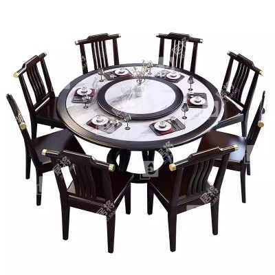 居将岩板餐桌实木圆形餐桌椅组合1.3米圆桌8把餐椅