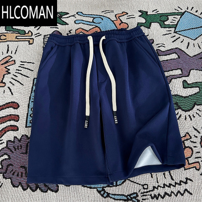 HLCOMAN藏青色华夫格短裤男夏季2024新款大码宽松潮牌外穿运动休闲五分裤