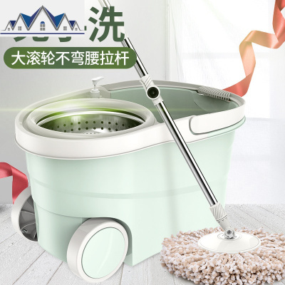 2019新款旋转拖把桶双驱动懒人清洗甩干脱水家用不锈钢家务拖地桶 三维工匠