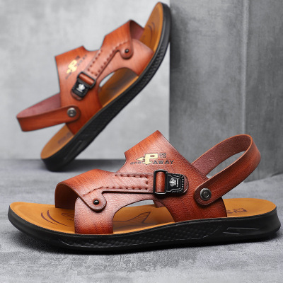 中老年凉鞋男透气休闲沙滩鞋夏季软底防滑凉拖鞋男外穿爸爸皮凉鞋