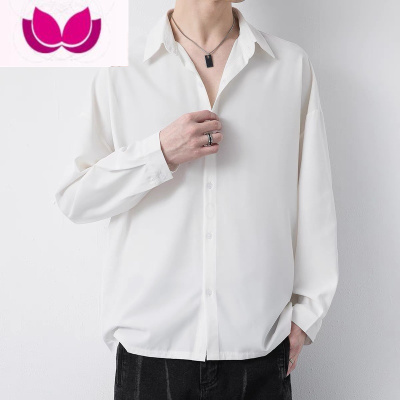 七斓宽松垂感黑色衬衫男长袖春高级感痞帅男士休闲男装白衬衣潮