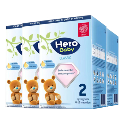 有效期到26年9月-四罐装-Hero Baby经典纸盒婴幼儿配方奶粉2段(6-12个月)700g盒装