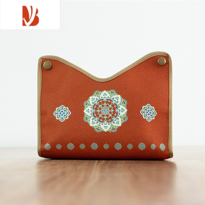 三维工匠爱奇葩中式布艺纸巾盒茶室客厅餐厅轻奢多抽纸盒收纳袋 敦煌宝相花-绍荣橙-抽纸盒 暗扣多功能款