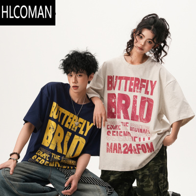 HLCOMAN美式斑驳做旧短袖t恤男女夏季潮牌运动T恤情侣半袖上衣