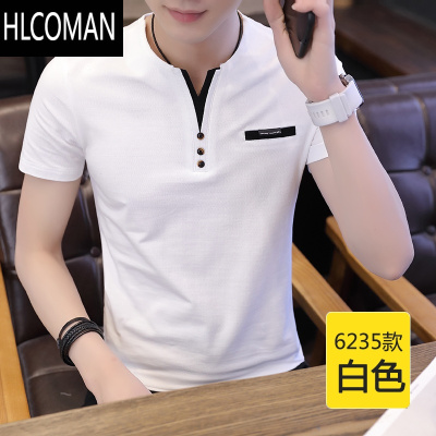HLCOMAN男士短袖t恤韩版潮流ins宽松半袖体恤潮牌修身百搭打底衫夏季