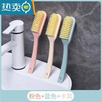 敬平鞋刷软毛家用不伤鞋家用刷鞋洗鞋专用洗衣刷子多功能长柄清洁板刷 软毛鞋刷 [粉+蓝+卡其色3个]
