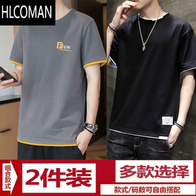 HLCOMAN夏季修身短袖t恤男士2025新款半袖体恤潮牌ins潮流宽松上衣服男装