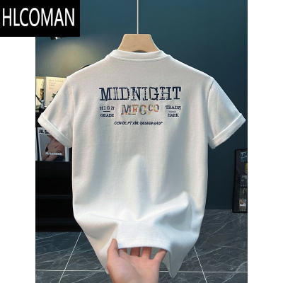 HLCOMAN美式复古短袖T恤男夏季刺绣高街体恤透气柔软个性圆领宽松打底衫