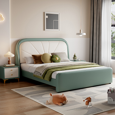 儿童床女孩轻奢床1米5单人床实木软包床简约女童床奶油风