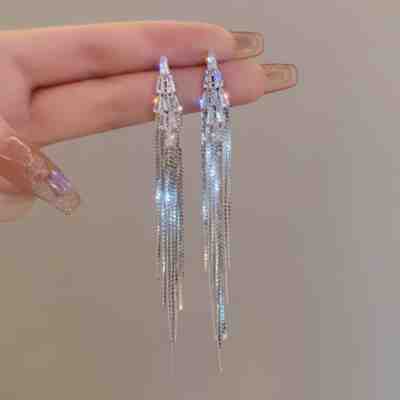 纯银针锆石轻奢长款流苏耳环小众设计感高级感耳钉2025新款耳饰女送女朋友老婆情人节七夕生日礼物