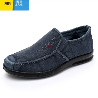 聚范款帆布鞋男士软底休闲鞋男鞋透气单鞋加大码一脚蹬老北京布鞋
