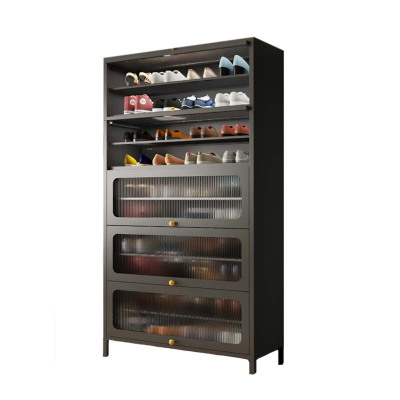 汉诺鑫威家用门口鞋柜室内入户储物柜一体翻门钢制5门10层100宽-灰