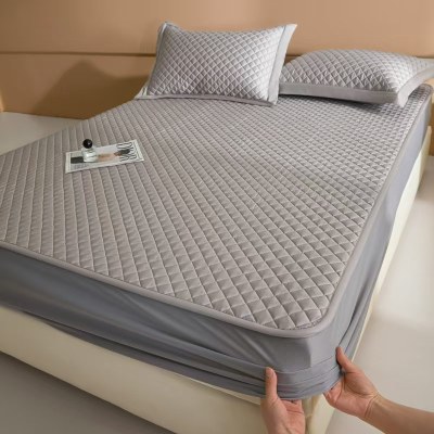 新款长绒棉绗缝夹棉凉席床笠款三件套四季通用全棉床笠防滑保护罩