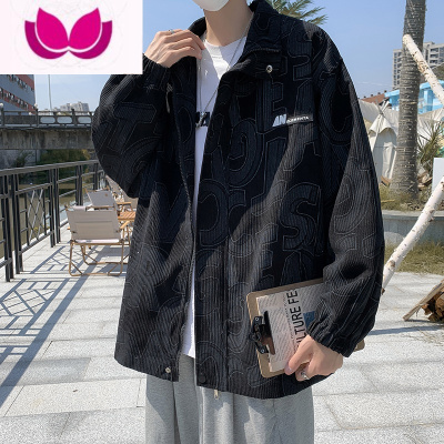 七斓灯芯绒外套男生港风宽松休闲百搭潮牌ins满印字母印花夹克