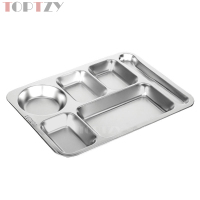 toptzy TZ5071744 304不锈钢餐盘学校食堂饭盘快餐盘 中圆五格(带勺位)