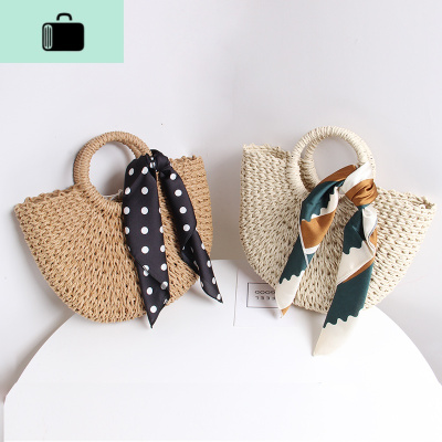 新款百搭丝巾藤编编织包复古包手提包度假旅行沙滩包网红编包NEW LAKE女士单肩包