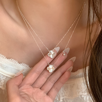 纯银四叶草项链女款2025新款高级感轻奢小众锁骨链配饰潮银饰送女朋友老婆情人节七夕生日礼物