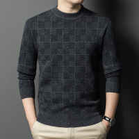100%绵羊毛衫方格花纹保暖提花加厚打底针织衫濮院工厂纯羊毛衫