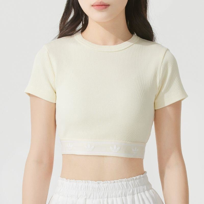 ADIDAS阿迪达斯三叶草短袖T恤运动休闲针织圆领短款女装JD0040 C