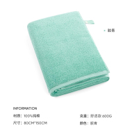 洁玉 双挂绳(带按扣)焕新标脏感提示款纯棉加大加厚浴巾80*150cm 600g DSJ3-074B 胶青