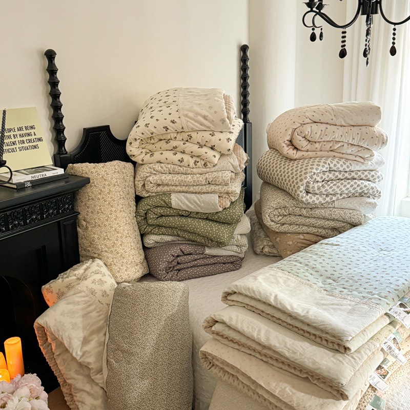 全棉婴儿皱皱纱布法式贴边豆豆被小清新单双人春秋空调被子被芯