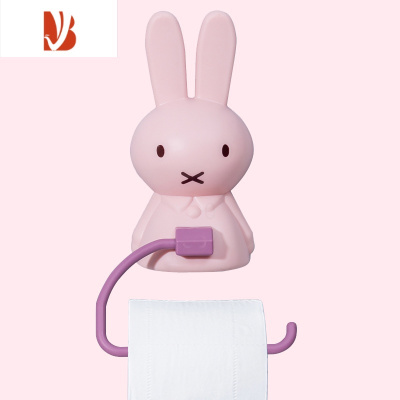 三维工匠卫生间纸巾盒厕所卡通卷纸筒壁挂式放厕纸免打孔挂架洗脸巾置物架 [卷纸架]小粉兔