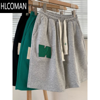 HLCOMAN美式刺绣休闲短裤男士夏季潮牌ins华夫格裤子高街宽松运动五分裤