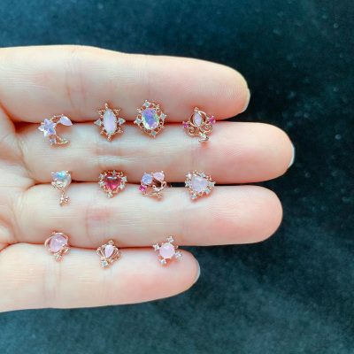 jda韩国耳饰玫瑰金色精致爱心粉钻系列小巧耳骨钉耳蜗小耳朵耳钉送女朋友老婆情人节七夕生日礼物