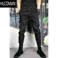 HLCOMAN3069男士牛仔裤时尚简约气质黑色男裤子弹力修身百搭小脚裤潮