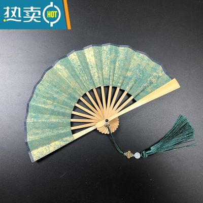 XIANCAI小号玉竹扇迷你小扇子彩色宣纸折扇袖珍儿童拍照表演娃娃扇流苏扇 墨绿色鎏金+玉竹扇骨 送扇袋扇穗 不题字 5
