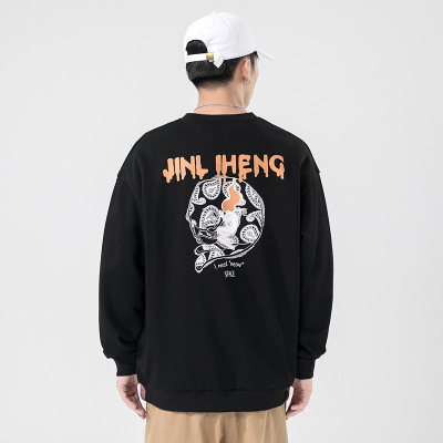 圆领卫衣男士年秋冬季新款潮牌港风个性嘻哈印花套头外套男装