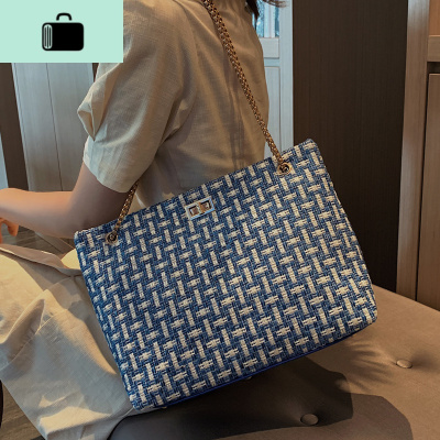 猫猫包袋2020新款单肩托特包韩版大容量休闲链条女包简约编织包潮NEW LAKE女士单肩包