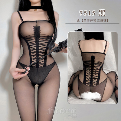 霏慕性感情趣内衣假式马甲开裆连身袜透明开裆丝袜夫妻情绪制服套装连体衣女式情趣睡衣女士成人用品衣服7515