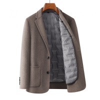 羽绒脱卸内胆双面呢羊毛西服秋冬新款男士手工缝制休闲羊毛西装男