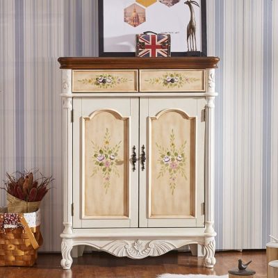 实木美式乡村两鞋柜复古厅柜彩绘隔断鞋柜田园简约整装储物柜