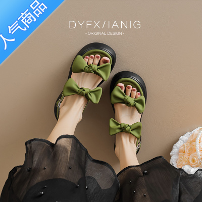 SUNTEK巨显白绿色厚底凉鞋女夏季2023新款百搭松糕增高配裙子女士罗马鞋