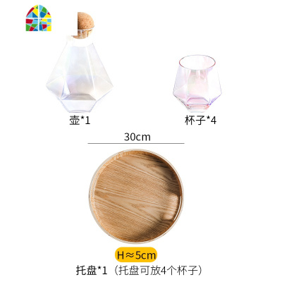 凉水壶冷水壶水杯玻璃可高温家用套装北欧创意果汁壶杯威士忌酒杯 FENGHOU 炫彩水杯