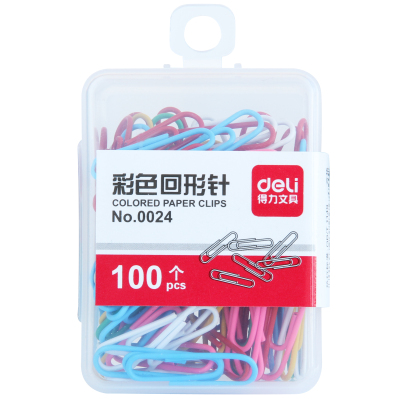 得力(deli)0024回形针 彩色回形针 多色混合 100枚/盒 办公用品 彩色