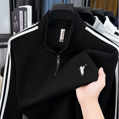 半拉链插肩袖卫衣男秋季新款精梳棉时尚潮牌刺绣男士打底衫