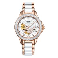 梭伦(SOLLEN)手表女陶瓷自动机械女表时尚休闲商务潮流防水镶钻真皮带生活防水手表LS402